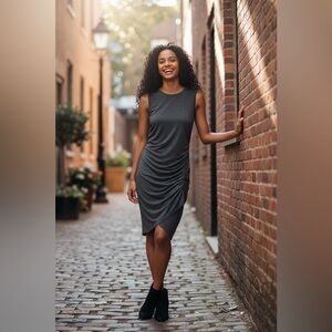 NEW Treasure & Bond Ruched Dress In Blue/Grey Size XXS